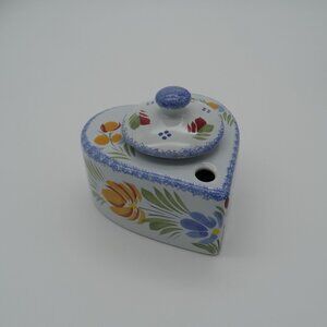 Quimper HB Henriot France Floral Heart Shape Ink Well